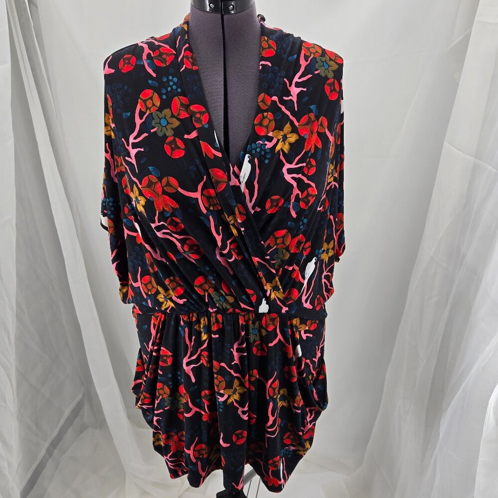 So cute!  Rachel Roy Black Floral Mini Dress with Pink & Red Accents